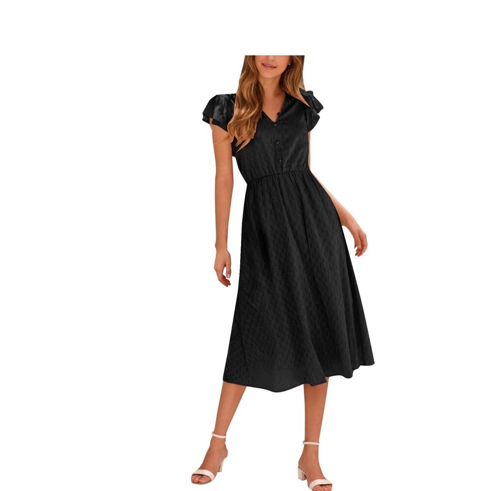 Casual Black Midi Summer Dress Small